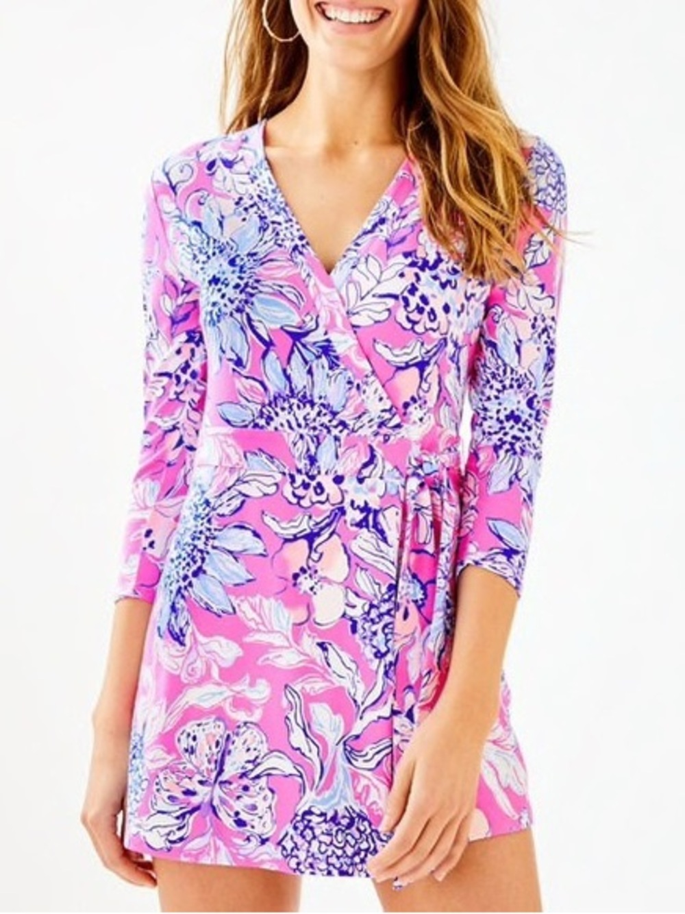 Lilly Pulitzer Karlie Pink Floral Wrap Mini Romper Floral Shorts XS